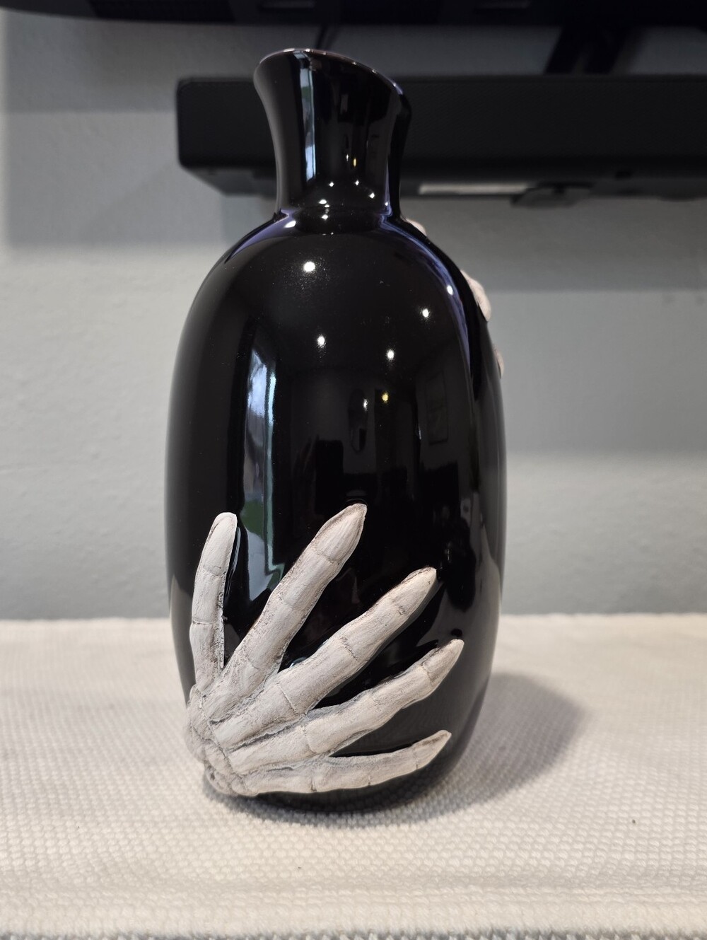 Black Vase w/ Skeleton Hands Spooky Halloween Gothic Flower Vessel